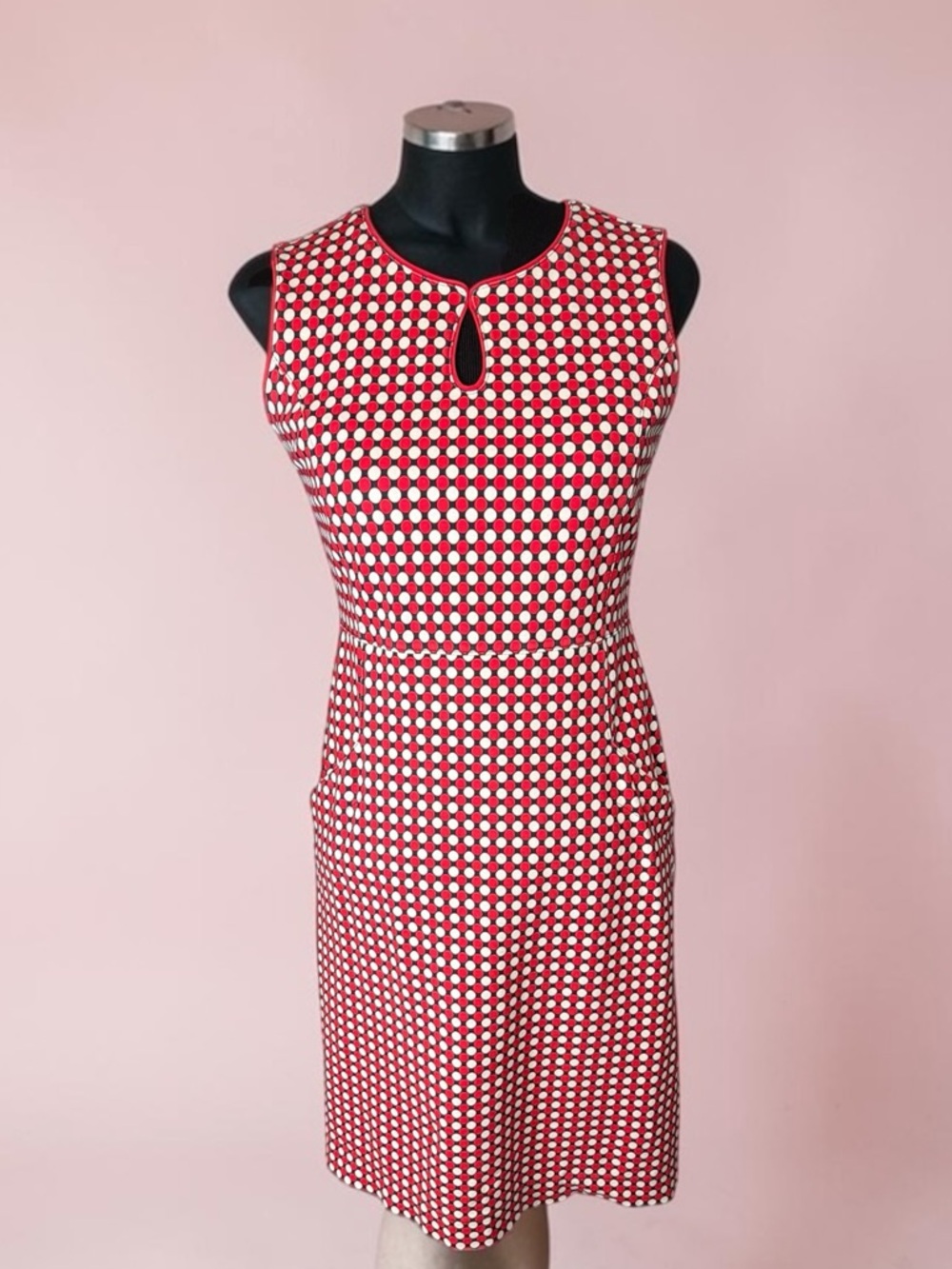 LANDS’ END RED WHITE BLUE GEOMETRIC SHEATH DRESS SIZE 4